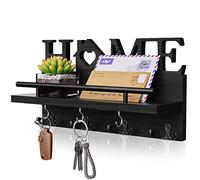 SWTYMIKI Key Holder for Wall with Home Decoration, Key Hanger with 7 Sturdy Key Hooks and Mail Holder Design, Decor Wood Key Rack for Hallway, Entryway, Mudroom, Office, Black