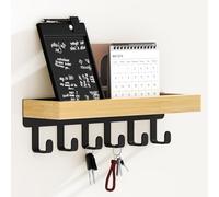 SWTYMIKI Key Holder with Wood Tray and 6 Hooks, Wall Mounted Key Racks, Key Hangers Home Decor Key Rack Mail Organizer for Hallway, Entryway, Bedroom, Mudroom, Office