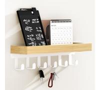 SWTYMIKI Key Holder with Wood Tray and 6 Hooks, Wall Mounted Key Racks, Key Hangers Home Decor Key Rack Mail Organizer for Hallway, Entryway, Bedroom, Mudroom, Office