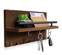 SWTYMIKI Natural Wood Key Holder for Wall, Rustic Key Hanger with 11 Hooks and Mail Holder, Home Decor Key Hooks Wall Mounted for Entryway, Mudroom, Hallway, Office, Living Room, Brown