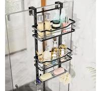 SWTYMIKI Over Door Shower Caddy - 3 Tier Adjustable Shower Caddy Hanging with Hooks and Soap Holder, No Drilling Rustproof Bathroom Shower Organiser Hanging Caddy for Body Wash, Shampoo, Soap, Razor