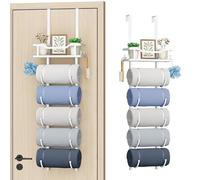 SWTYMIKI Over Door Towel Rail - 6 Tier Towel Racks for Bathroom Wall Mounted, Towel Holder with Shelf, Hanging Rolled Towel Storage Organizer for Small Bathroom, Camper, RV, White