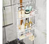 SWTYMIKI Over the Door Shower Caddy - 3 Tier Adjustable Shower Organizer Hanging with Hooks and Soap Holder, No Drilling Rust Proof Bathroom Hanging Caddy for Body Wash, Shampoo, Soap, Razor, White