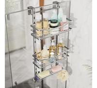 SWTYMIKI Over the Door Shower Caddy - 3 Tier Adjustable Shower Organizer Hanging with Hooks and Soap Holder, No Drilling Rust Proof Bathroom Hanging Caddy for Body Wash, Shampoo, Soap, Razor, Silver