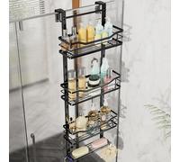 SWTYMIKI Over the Door Shower Caddy - 4 Tier Adjustable Shower Organiser Hanging with Hooks and Soap Holder, No Drilling Rust Proof Bathroom Hanging Caddy for Body Wash, Shampoo, Soap, Razor, Black
