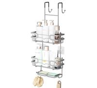 SWTYMIKI Shower Caddy Hanging - 3 Tier Over Door Shower Shelf With 16 Hooks and 2 Soap Dish, Rustproof Hanging Shower Organiser, Bathroom Storage Rack No Drill for Shampoo and Razor Soap, Silver