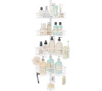 SWTYMIKI Shower Caddy Tension Pole - 4-Tier Corner Shower Organizer Tension Rod with Soap Holder, Toothbrush Holder & 4 Hooks, Adjustable Stainless Steel Bathroom Organizer 27.6 to 108.3 inch, White