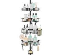 SWTYMIKI Telescopic Shower Caddy Corner - 4-Tier Rustproof Shower Corner Shelves, Tension Rod with Soap Holder, Adjustable No-Drill Organiser for Bathroom Storage, 27.6-108.3 inches (Black)