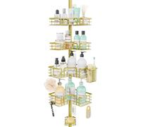 SWTYMIKI Telescopic Shower Caddy Corner - 4-Tier Rustproof Shower Corner Shelves, Tension Rod with Soap Holder, Adjustable No-Drill Organiser for Bathroom Storage, 27.6-108.3 inches