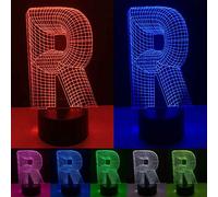 SWTZEQ 3D LED Night Light The Letter R 16 Colors Change, with Touch Switch Remote Control Children's Lamp Table Lamp for Boy Bedroom Decor Home Holiday Kids Toys Birthday New Year Xmas Gift