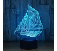 SWTZEQ LED Night Lights 3D Illusion Cartoon sailing boat Bedside Table Lamp 16 Colours Changing Sleeping Lighting with Smart Touch Button for Adult Boy Kid Toy Creative Decoration Ideal Art and Crafts