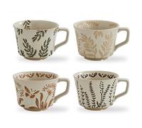 Swuut 350 ml Vintage Ceramic Coffee Cups - Handmade Stoneware Mugs, Big and Stackable for Large Lattes and Camping Coffee, Featuring Plants Designs (Set of 4)