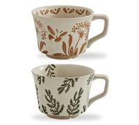Swuut 350 ml Vintage Ceramic Coffee Mug Set of 2 - Handmade Stoneware Pottery Countryside Farmhouse Fall Autumn Tea Mugs with Big Handle for Latte,Cocoa,Dishwasher & Microwave Safe Cups (Plants)
