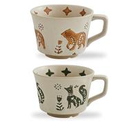 Swuut 350ml Vintage Ceramic Coffee Mug Set of 2 - Handmade Rustic Pottery Countryside Coffee Mugs with Handle for Latte,Milk,Hot Cocoa,Tea Cups, Dishwasher & Microwave Safe (Animals)