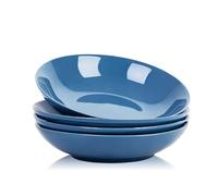 Swuut Ceramic 40oz Pasta Bowls Set of 4,9 inch Blue and White Large Salad Serving Bowl, Microwave and Oven Safe Dinner Dishes(Peacock Blue)