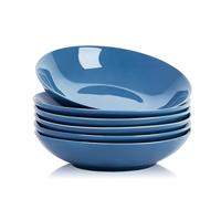 Swuut Ceramic 40oz Pasta Bowls Set of 6,9 inch Blue and White Large Salad Serving Bowl, Microwave and Oven Safe Dinner Dishes(Peacock Blue)