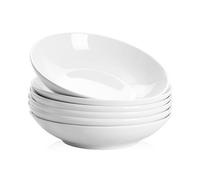 Swuut Ceramic 40oz Pasta Bowls Set of 6,9 inch Blue and White Large Salad Serving Bowl, Microwave and Oven Safe Dinner Dishes(White)