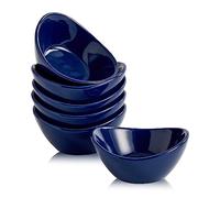 Swuut Ceramic Dipping Bowls Set of 6,1.5 Oz White Dip Pinch Bowl,Soy Sauce Dishes,Mini Bowls for Charcuterie Board Sushi,Tomato Sauce,BBQ and Party Supplies(Navy)