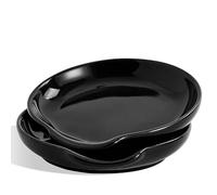 Swuut Ceramic Kitchen Utensil Holder Spoon Rest,Teabag Holder Dish for Tea,Kitchen Accessories Spoon Holder (Blackx2pcs)