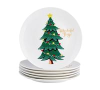 Swuut Christmas Tree Dinner Plates - Set of 6, 10-inch Bone China - Dishwasher & Microwave Safe Holiday Main Course Plates, Holiday Novelty Funny Gift for Women, Men for Xmas