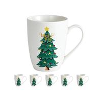 Swuut Christmas Tree Mugs - Set of 6, 13oz Bone China Dishwasher & Microwave Safe Coffee Cup, Holiday Novelty Funny Gift for Women, Men for Xmas