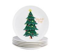Swuut Christmas Tree Salad Plates Ceramic - Set of 6, 8-inch Bone China - Dishwasher & Microwave Safe Holiday Dessert/Appetizer Plates, Holiday Novelty Funny Gift for Women, Men for Xmas