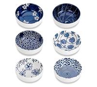 Swuut Japanese Style Ceramic Pinch Bowls,3 Inch Dipping Bowls Set Side Sauce Cups,Dishes for Sushi,Snack and Soy,BBQ,2.5 Oz Blue and White Mini Bowls for Kitchen Prep - Set of 6