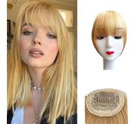 Swy Hair Bangs Hair Clip in Bangs 100% Real Human Hair Extensions Wispy Bangs Clip on Air Bangs for Women Hairpieces Curved Bangs for Daily Wear (Z-Blonde, French Bangs)