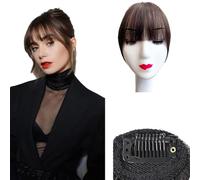Swy Hair Bangs Hair Clip in Bangs 100% Real Human Hair Extensions Wispy Bangs Clip on Air Bangs for Women Hairpieces Curved Bangs for Daily Wear (Z-Medium Brown, French Bangs)
