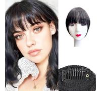 Swy Hair Bangs Hair Clip in Bangs 100% Real Human Hair Extensions Wispy Bangs Clip on Air Bangs for Women Hairpieces Curved Bangs for Daily Wear (Z-Brown Black, French Bangs)