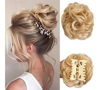 Swy Hair Claw Clip Messy Bun Hair Piece Wavy Curly Large Hair Bun Clip in Claw Chignon Ponytail Hairpieces Synthetic Tousled Updo Hair Extensions Scrunchie Hairpiece for Women (Ash Blonde)