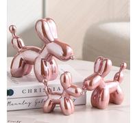 Swy Hair Electroplating Ceramics Balloon Dog Statue Crafts Living Room Desktop Decorations,Handmade Modern Small Ceramic Animal Statue Ornament Home Decor Accents (Pink, 4.3 Inch)