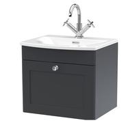 Swynnerton Traditional 1 Drawer Wall Hung Vanity Unit with Basin, Dark Grey, 500mm