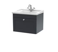 Swynnerton Traditional 1 Drawer Wall Hung Vanity Unit with Basin, Dark Grey, 600mm