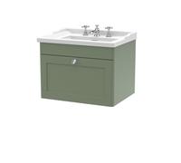 Swynnerton Traditional 1 Drawer Wall Hung Vanity Unit with Basin, Satin Green, 600mm