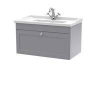 Swynnerton Traditional 1 Drawer Wall Hung Vanity Unit with Basin, Satin Grey, 800mm