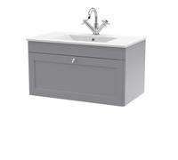 Swynnerton Traditional 1 Drawer Wall Hung Vanity Unit with Basin, Satin Grey, 800mm
