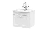Swynnerton Traditional 1 Drawer Wall Hung Vanity Unit with Basin, Satin White, 500mm