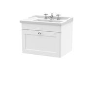 Swynnerton Traditional 1 Drawer Wall Hung Vanity Unit with Basin, Satin White, 600mm