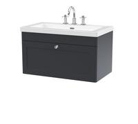 Swynnerton Traditional 1 Drawer Wall Hung Vanity Unit with Fireclay Basin, Dark Grey, 800mm