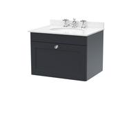 Swynnerton Traditional 1 Drawer Wall Hung Vanity Unit with Marble Basin, Dark Grey, 600mm