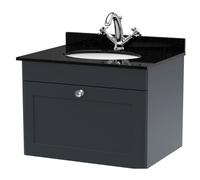 Swynnerton Traditional 1 Drawer Wall Hung Vanity Unit with Marble Basin, Dark Grey, 600mm
