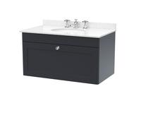 Swynnerton Traditional 1 Drawer Wall Hung Vanity Unit with Marble Basin, Dark Grey, 800mm