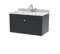 Swynnerton Traditional 1 Drawer Wall Hung Vanity Unit with Marble Basin, Dark Grey, 800mm