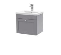 Swynnerton Traditional 1 Drawer Wall Hung Vanity Unit with Mid-Edge Basin, Satin Grey, 500mm