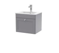 Swynnerton Traditional 1 Drawer Wall Hung Vanity Unit with Minimalist Basin, Satin Grey, 500mm