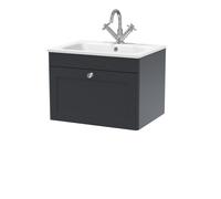 Swynnerton Traditional 1 Drawer Wall Hung Vanity Unit with Stone Basin, Dark Grey, 600mm