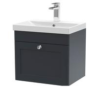 Swynnerton Traditional 1 Drawer Wall Hung Vanity Unit with Thin Edge Basin, Dark Grey, 500mm