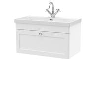 Swynnerton Traditional 1 Drawer Wall Hung Vanity Unit with Thin Edge Basin, Satin White, 800mm