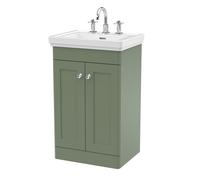 Swynnerton Traditional 2 Door Floor Standing Vanity Unit with Basin, Satin Green, 500mm